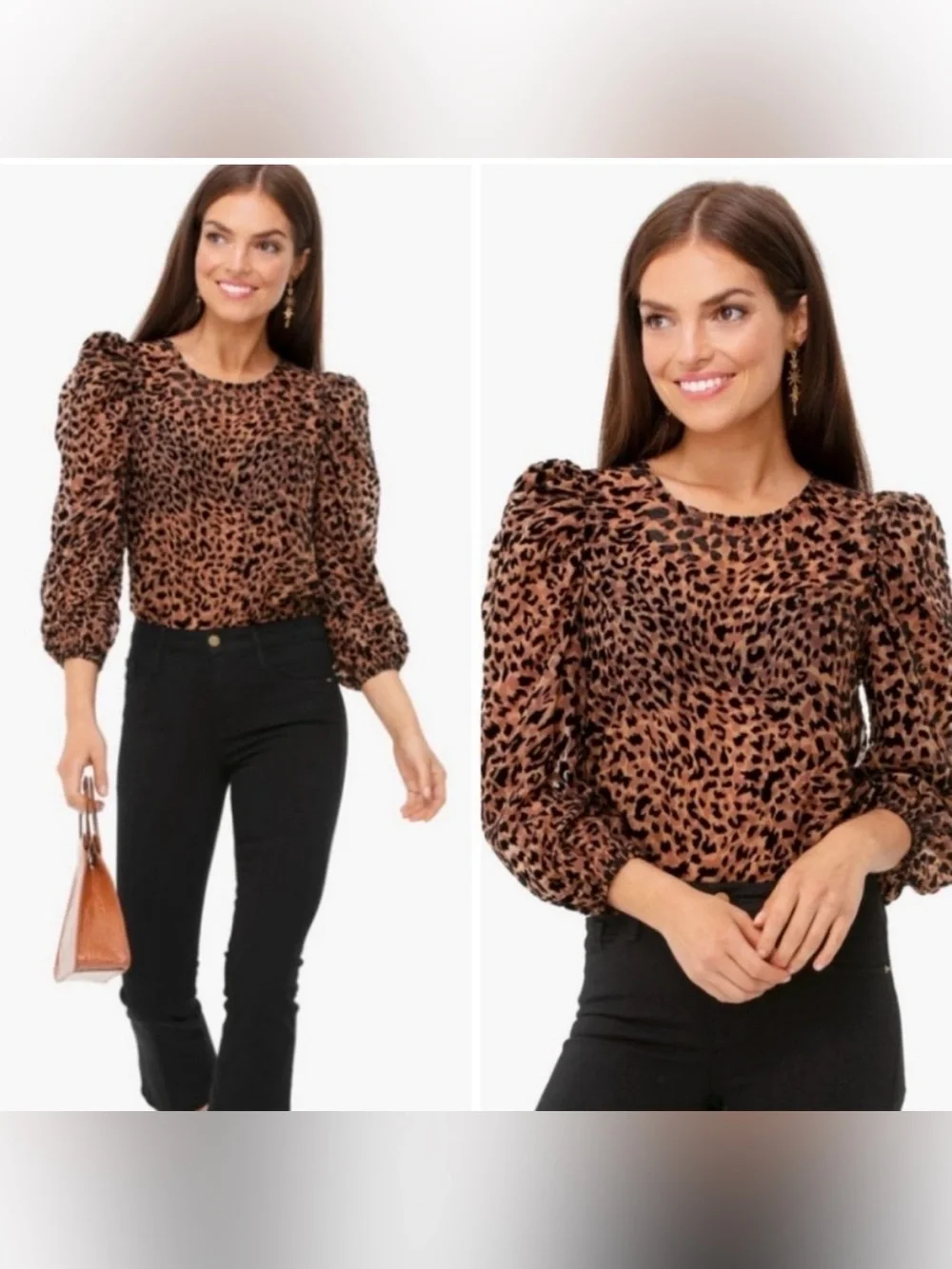 JOA Velvet Burnout Blouse Sheer Animal Print Puff Sleeves Size M - Picture 11 of 11